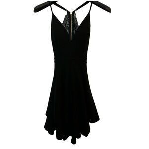 Honey and Rosie little black dress, deep v-neck, lace back, size XS, EUC